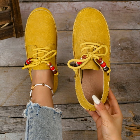 Xucatan Women's Suede Flat Moccasin Mules with Beaded Casual Comfortable Round Toe Soft Sole Slip On Clogs for Daily Work Anti-Slip Walking Slides Comfortable Casual Wear Gift