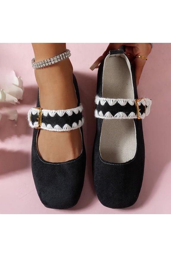 Women's Suede Mary Jane Flats, Round Toe Low Heel Slip-On Comfortable Ballet Shoes with Adjustable Buckle for Daily Walking Comfortable Casual Working Dressy Shoes Gift