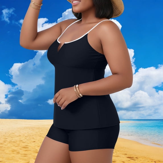 Xucatan Women's Tankini Swimsuits Two Piece with Removable Pads Push Up Tops, High Waisted Bottoms Tummy Control Swimwear Modest Bathing Suits Plus Size Summer Beach Vacation Gift