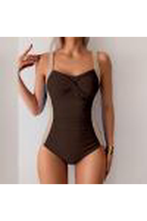 Women's V Neck One Piece Swimsuit Ruched Tummy Control Monokini, Removable Pads Push Up Full Coverage Modest Swimwear Long Torso Fit Plus Size Summer Beach Vacation Gift