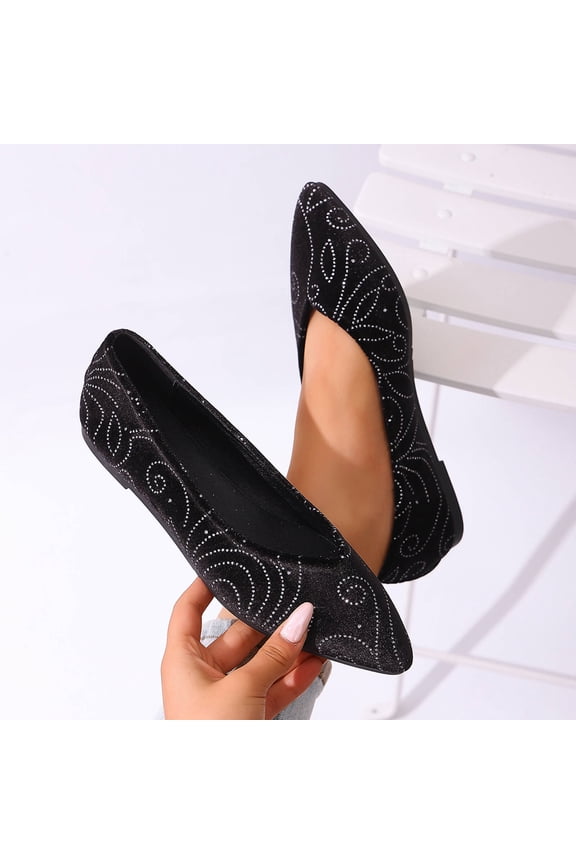 Women's Velvet Rhinestone Flats, Pointed Toe Studded Loafers, Sparkly Comfortable Slip On Shoes for Party Wedding Daily Gift