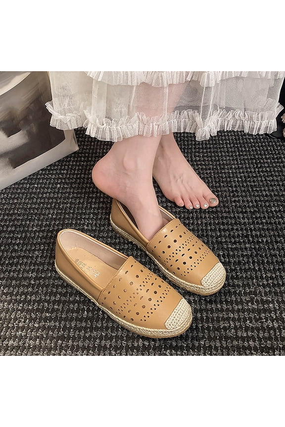Women's Vintage Espadrille Flats, Perforated Soft Sole Slip On Shoes with Jute Wrapped Sole, Breathable Low Top Casual Sneakers, Versatile Spring Summer Style Gift