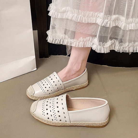 Xucatan Women's Vintage Espadrille Flats, Perforated Soft Sole Slip On Shoes with Jute Wrapped Sole, Breathable Low Top Casual Sneakers, Versatile Spring Summer Style Gift