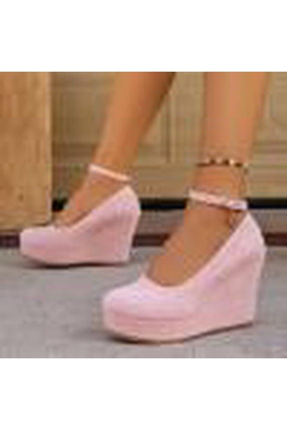 Women's Wedge Heel Shoes, Ankle Strap Waterproof Flats, Casual Round Toe Slip On Footwear, Versatile Everyday Style for Fall Winter Gift