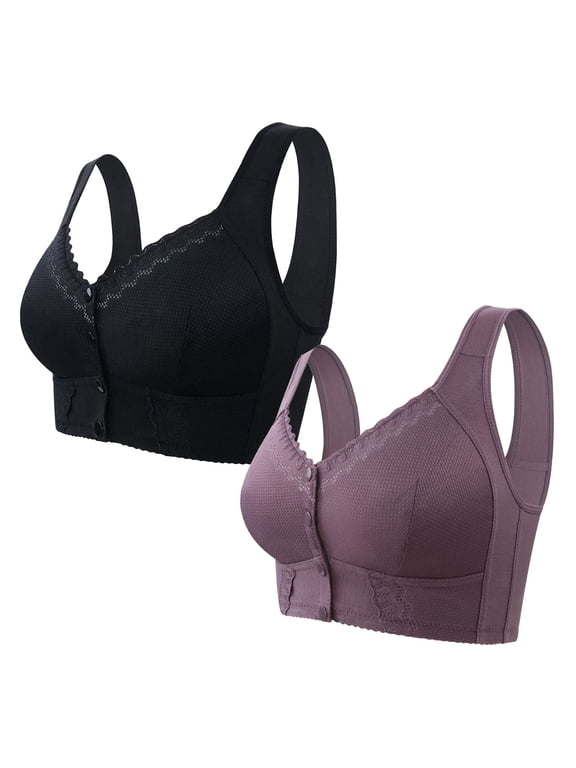 Women's Wireless Front Closure Tank Bra 2 Pack, Seamless Anti Slip Pullover, Soft Stretch Polyester, Smooth Racerback Full Coverage for Daily Casual Gift