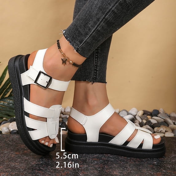 Xucatan Women's Wrap Strap Platform Sandals, Multiple Buckle Adjustable Open Toe Shoes with Thick Sole, Breathable Casual Summer Footwear, Versatile Chunky Heel Design for Beach Outdoor Gift