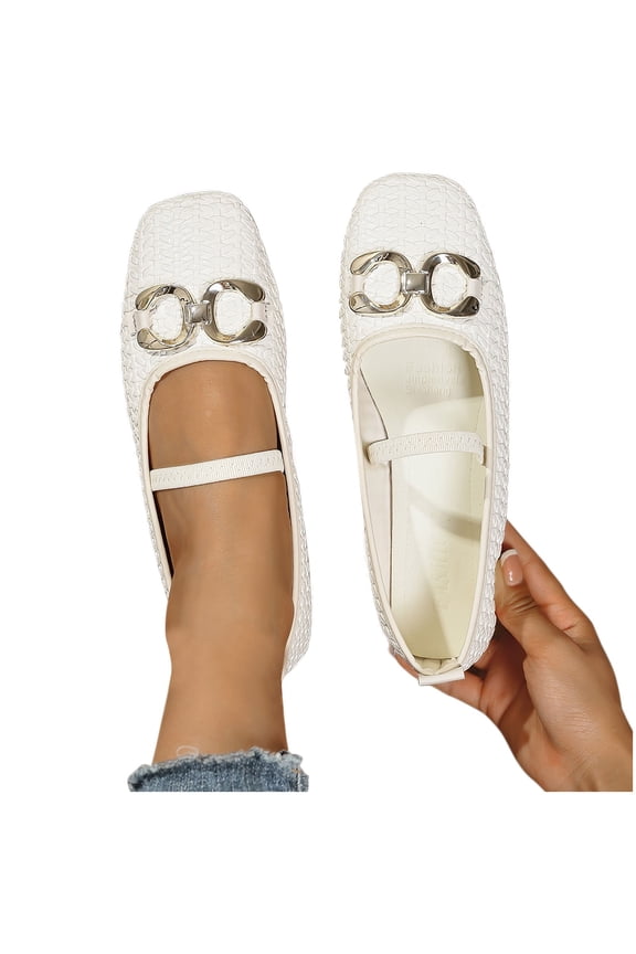 Women's leather Flats Foldable Ballet Flats for Women, Fashion Buckle Pionted Toe Comfort Light Weight Slip-On Dress Shoes Flats Pointed Toe Ballet Flat Shoe Low Heel Dress Shoes Gift