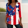 thumbnail image 1 of Xucatan Womens 3/4 Sleeve V Neck American Flag T-Shirts 4th of July Independence Day Summer Graphic Tee Top Gift, 1 of 7