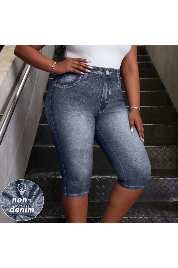 Womens Capri Pants, Solid Elastic Waist Casual Bottoms, Side Pocket Cropped Trousers with Button Detail, Sporty Comfy Pants Gift