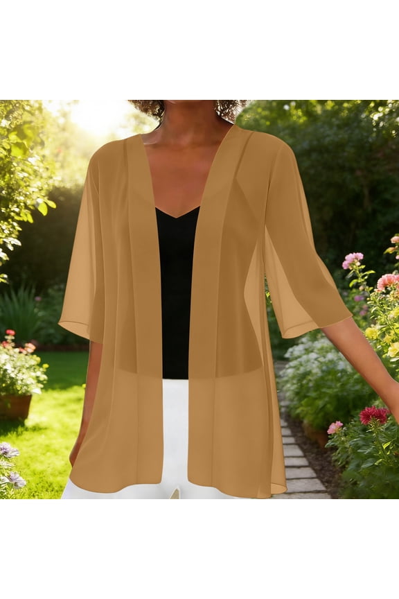 Womens Chiffon Cardigan, Solid Lightweight Open Front Blouse, Soft Sheer Layering Top, Casual Summer Jacket Gift