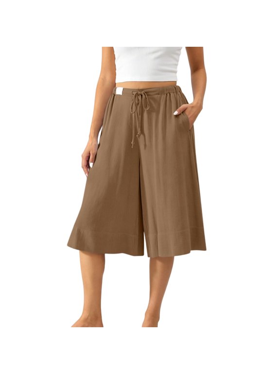 Womens Denim Bermuda Shorts, Drawstring Elastic High Waist Jeans, Casual 4 Inch Length Pants with Pockets, Comfy Summer Bottoms Gift