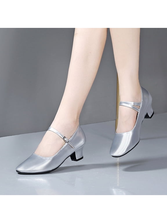 Womens Latin Ballroom Dance Shoes Comfortable Low Heels Pumps Pointed-Toe Ankle Strap Soft Sole Dancing Heels Mary Jane Shoe Tango Wedding Latin Ankle Strap Pump Gift