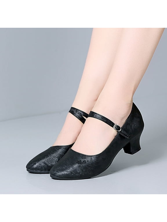 Womens Latin Ballroom Dance Shoes Comfortable Low Heels Pumps Pointed-Toe Ankle Strap Soft Sole Dancing Heels Mary Jane Shoe Tango Wedding Latin Ankle Strap Pump Gift