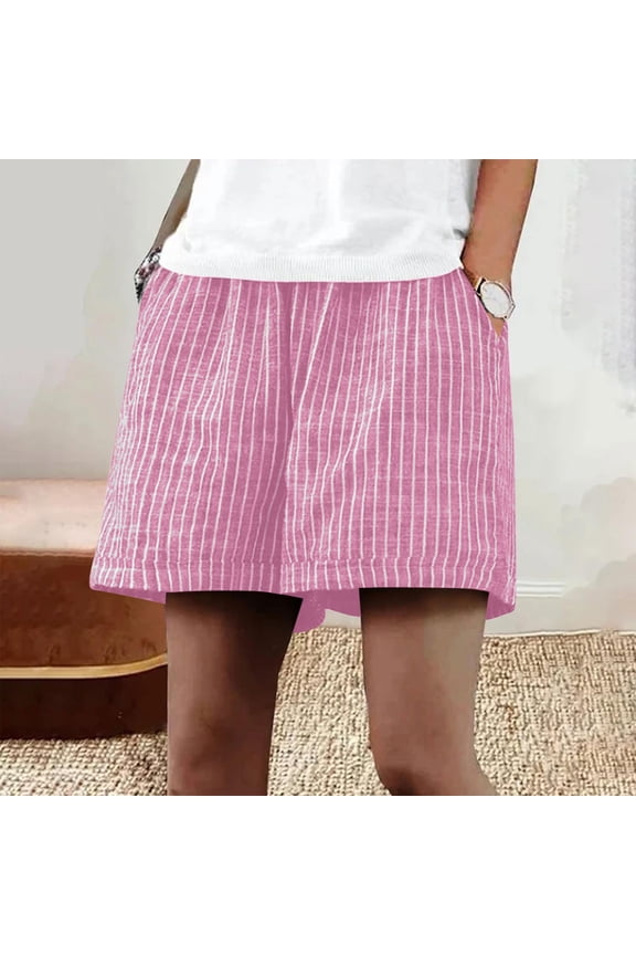 Womens Linen Blend Shorts, Solid Casual Summer Bottoms, Elastic Waist Comfy Pocket Pants, Breathable 5 Inch Shorts Gift
