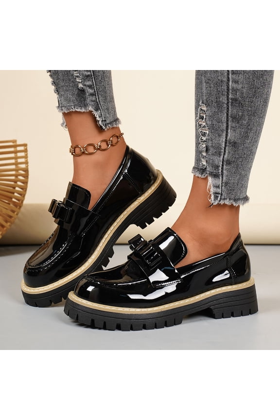 Womens Loafers Comfortable Platform Penny Loafer Chunky Heel Business Womens Business Casual Shoes Dress Shoes Fashion Patent Leather Women's Loafers Slip-ons Gift