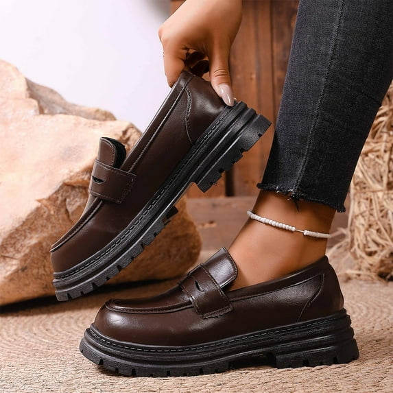 Xucatan Womens Loafers Slip On Platform Chunky Penny Heeled Lug Sole Loafers for Women Dressy and Work, Business Casual Shoes for Women Gift