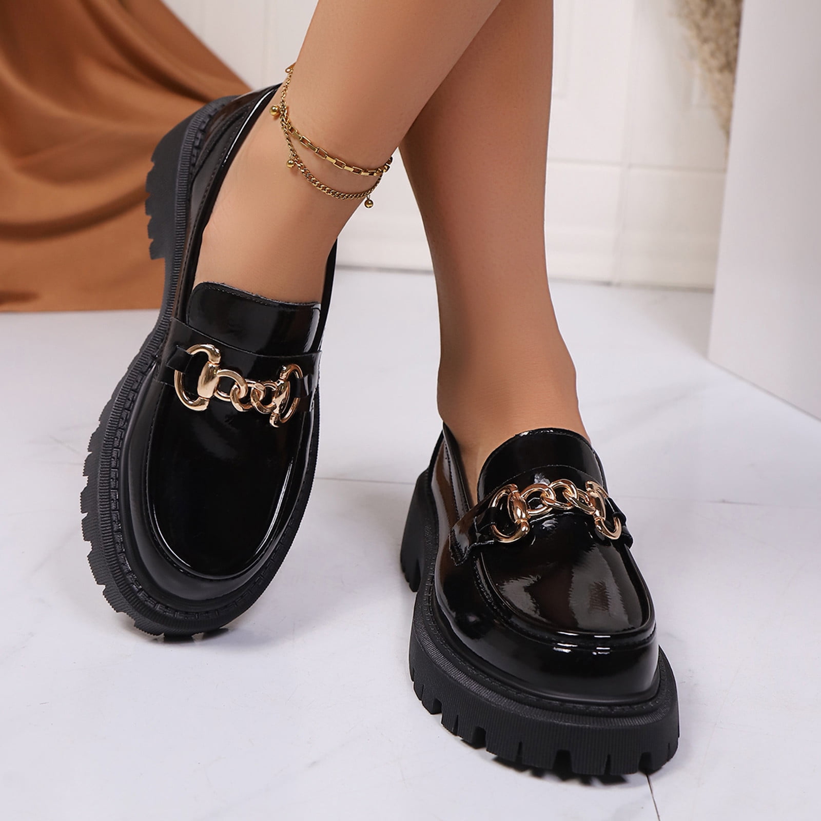 Xucatan Womens Loafers Slip On Platform Chunky Penny Heeled Lug Sole ...