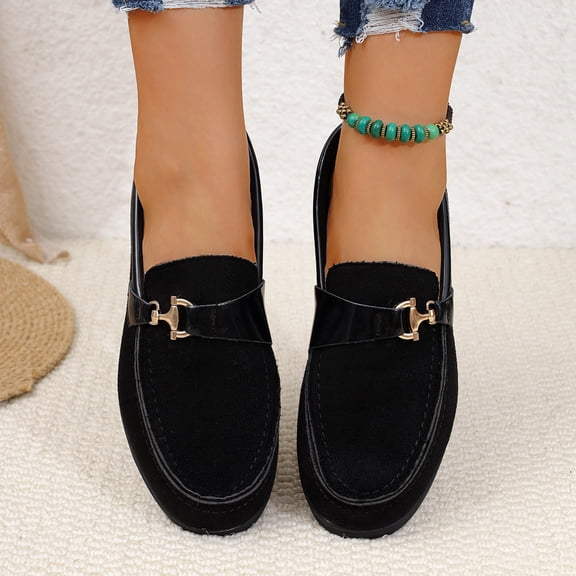 Xucatan Womens Lug Sole Platform Mid Chunky Heel Loafers Classic Round Toe Slip On Office Uniform Oxfords Shoes with Metal Chain Gift