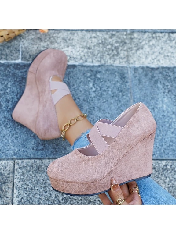 Womens Wedge Pumps Dressy Mary Jane ShoesComfortable Office Dress Platform Wedge Closed Toe Ankle Strap Heeled Shoes Gift
