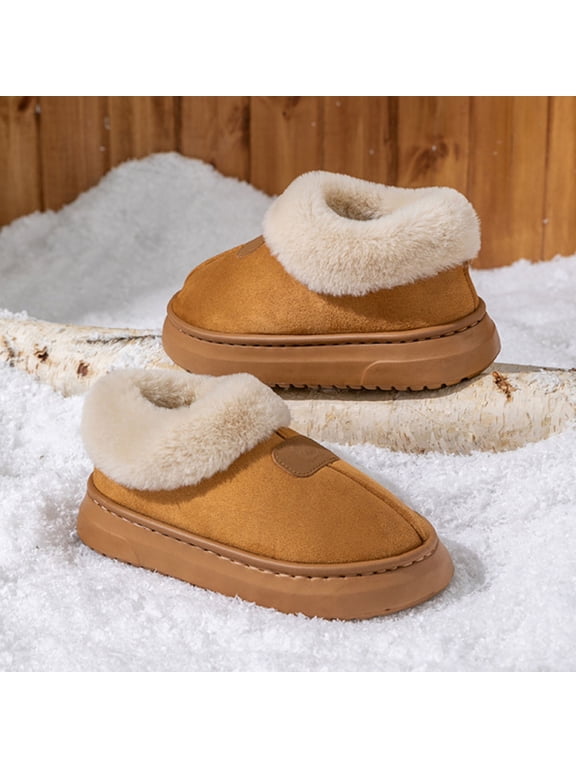 Men's and Women's Bootie Slippers Faux Fur Ladies Bedroom House Shoes with Memory Foam and Indoor Outdoor Rubber Sole Gift Gift