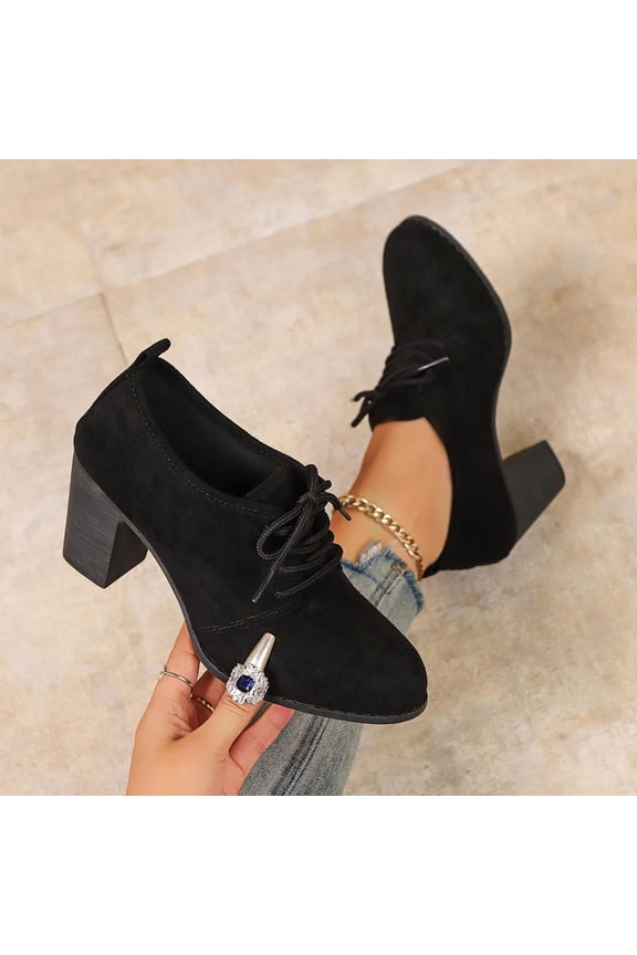 confort Women's Ankle Boots,Lace-up Round Toe Comfortable Oxfords Shoes Suede Lace up Dress Shoes Mid Heel Dress Booties with Side Zipper Gift