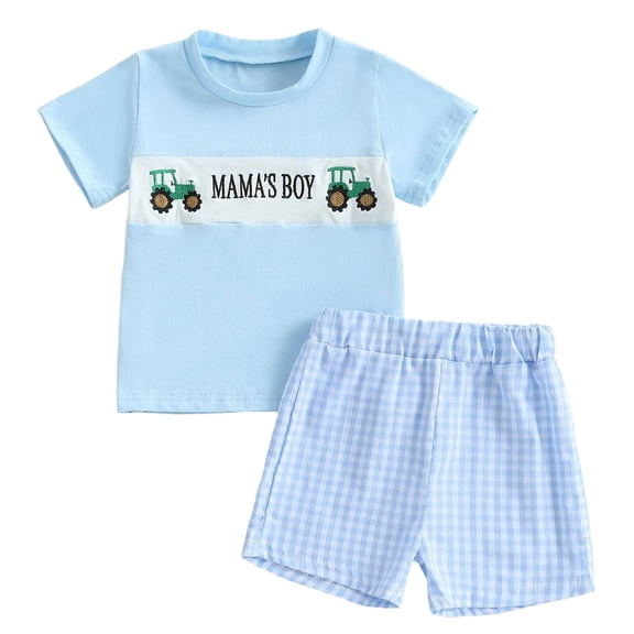 Xudanell 12 Month Boy Clothes Cotton Round Neck Checkered Shorts Boys Outfit Kids Comfort Sets Boys