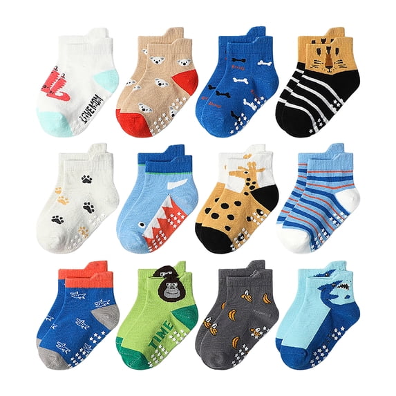 Xudanell 12PC Toddler Socks 3T-4T Soft Grip Girls Boy Socks Cotton Crew Socks Fashion Winter