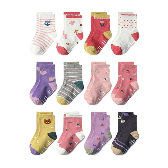 Xudanell 12PC Toddler Socks 4T-5T Cartoon Knitting Socks for Boys Girls Indoor Floor Socks