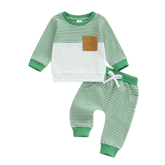 Xudanell 18 Month Boy Clothes Color Block Newborn Boy Outfits Long Sleeved Pants with Pocket Toddler Outfit Breathable 2 Piece Set