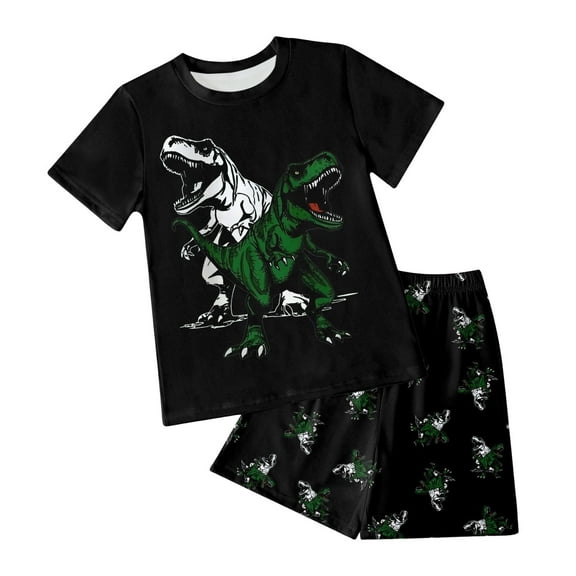 Xudanell 2-12 Years Toddler Boys Clothes Boys Size 7 Clothes Toddler Boys Clothes Set Dinosaur Short Sleeve TShirt Top Shorts 2pcs Outfits