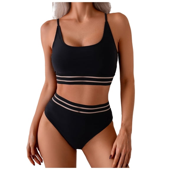 Xudanell 2 Piece Bikini Womens Swimsuits Sexy Thong Micro Bikini Ditsy Floral Two Piece Sets Bathing Suit Color Block Swim Top Summer Sexy Swimwear (Black,M)