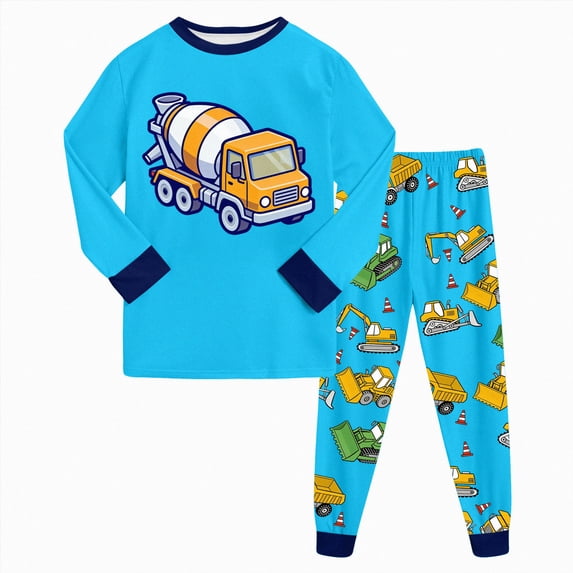 Xudanell 2 Piece Boys Pajamas Kids Long Sleeve Top and Pants Pajamas Pjs Sleepwear Set for Toddler Little Boys 3-10 Years Sky Blue,Size 4-5 Years