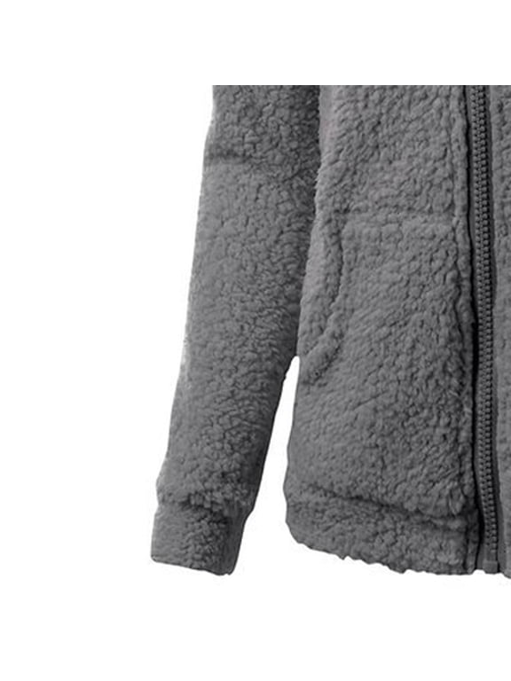 2024 Womens Winter Hooded Fleece Jacket Long Sleeve Full Zip up Hoodies Plush Warm Sweatshirt Outwear (Dark Gray,M)