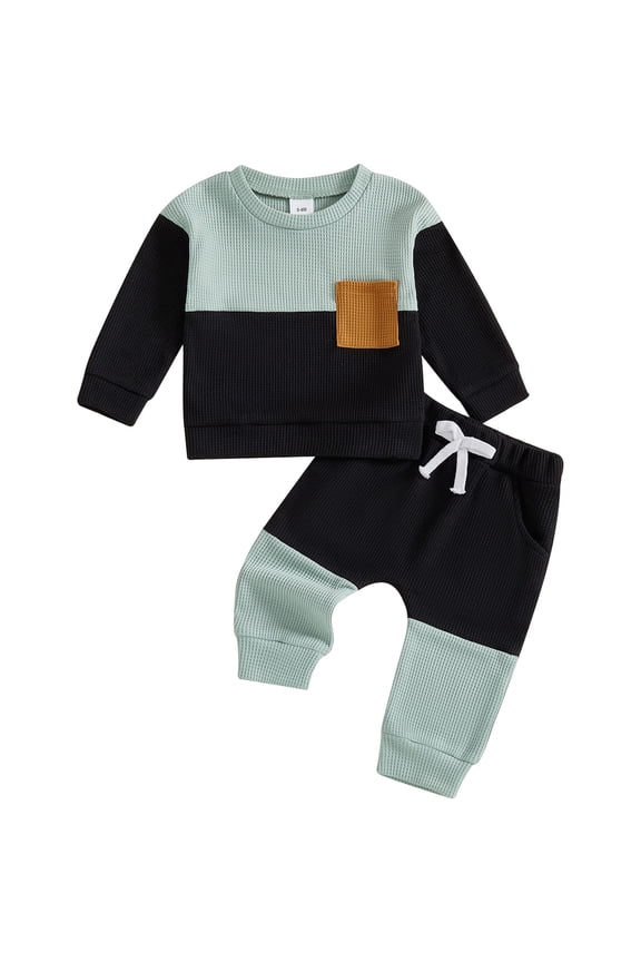 24 Month Boy Clothes Color Block First Birthday Outfit Boy Fall Clothes Sweatshirt Pants Winter Infant Sets