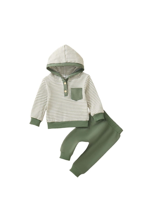 2t Boys Clothes Casual 2 Piece Thermal Oversized Hoodie Baby Boys Simple Set Hooded Top Solid Color Pants Green 2-3 Years