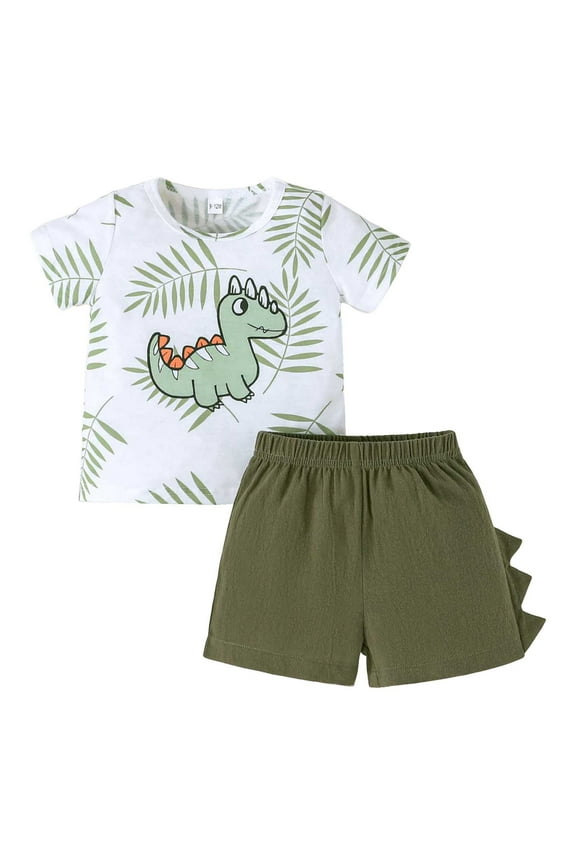 2t Boys Clothes Dinosaur Pattern Simple Two Piece Children Outfits Baby Boy Summer Outfit AG 18-24 Months