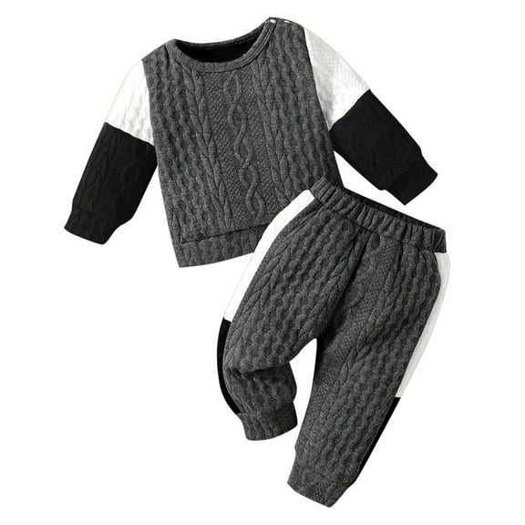 Xudanell 3-6 Month Boy Clothes Toddler Boys Winter Patchwork Colours Tops Pants Outfits 2pcs Clothes Set for Babys Boy Clothes 3-6 Months Grey