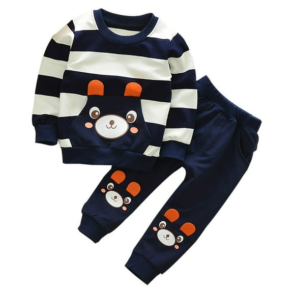Xudanell 3t Boy Clothes Autumn Clothes Winter Kids Baby Girl Boy Clothes Set Striped Bear Tops Holiday Stretch Playwear Set Pants Outfits