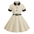 thumbnail image 1 of Xudanell 40s 50s Dress for Kids 1950s Dresses for Girls Collar Rockabilly Audrey Hepburn Prom Tea Party Swing Dress with Belt (Beige, 5-6 Years), 1 of 7