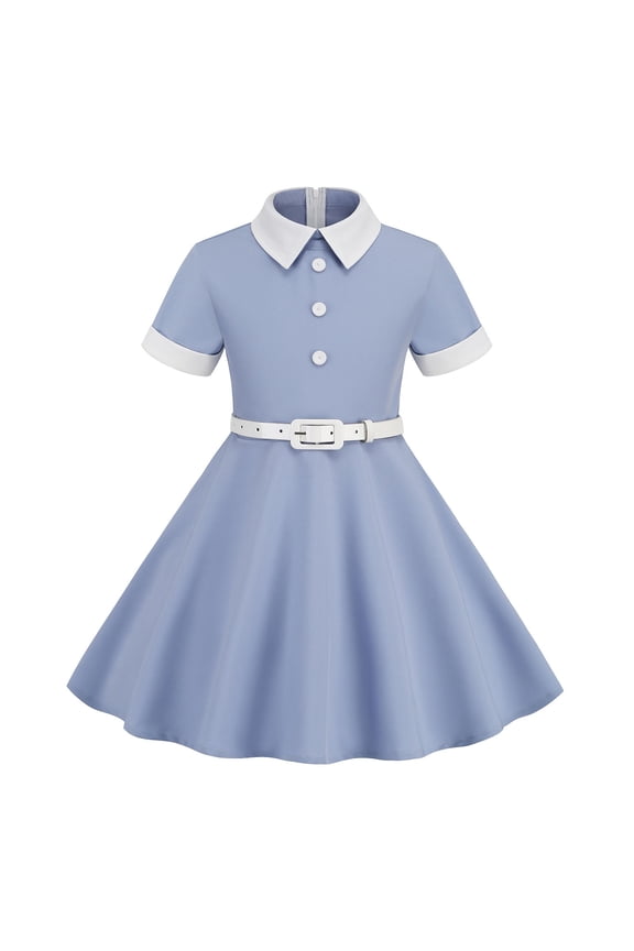 40s 50s Dress for Kids 1950s Dresses for Girls Collar Rockabilly Audrey Hepburn Prom Tea Party Swing Dress with Belt