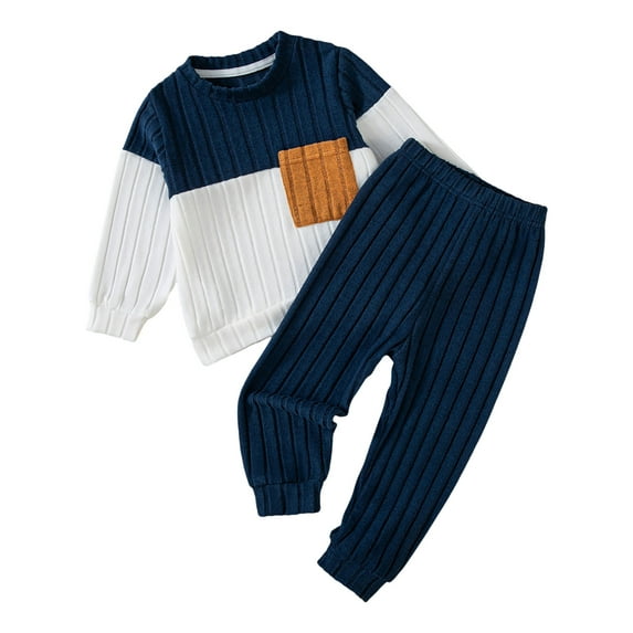 Xudanell 5t Boy Clothes Casual Color Blocking Sweater Sets Toddler Outfits for Boys Long Sleeved Trousers Workout Clothes