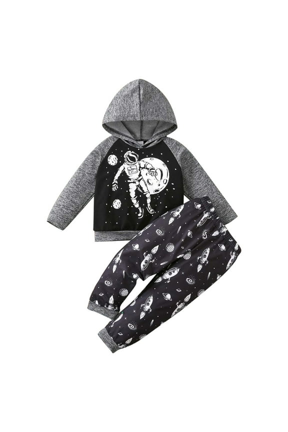 5t Boy Clothes Graphic Hoodies Space Astronaut Prints Outfits Baggy Pants Kids Back to School Clothes 3-4 Years Black