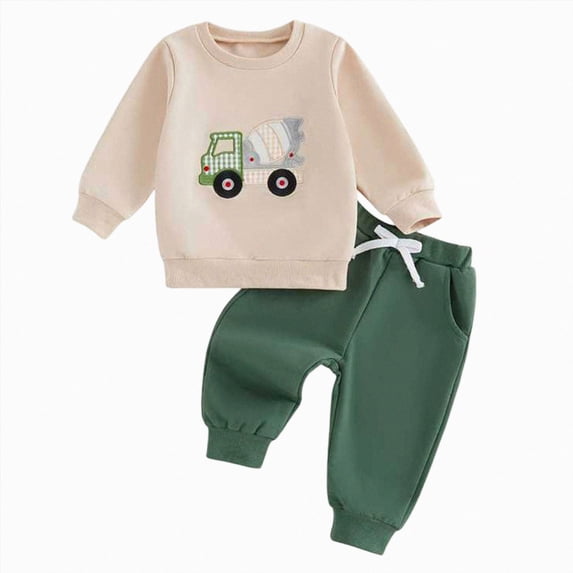 Xudanell 6 12 18 24 Month 2T 3T Boy Clothes Pocket Pants Cartoon Embroidery Baby Boy Outfits Ribbed Sweatshirt Suit Fall Outfits