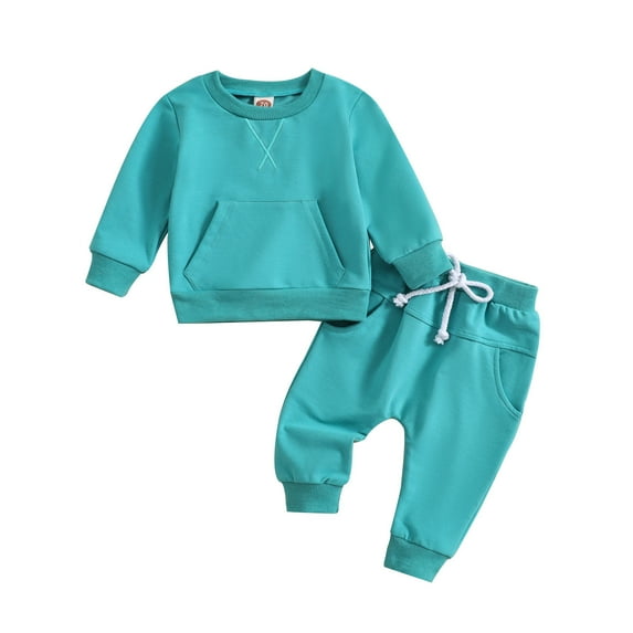 Xudanell 6-9 Month Boy Clothes Boys Girls Fall Clothes Long Sleeve Comfort Colors Sweatshirt Drawstring Linen Pants Boy Clothes 3-6 Months Mint Green