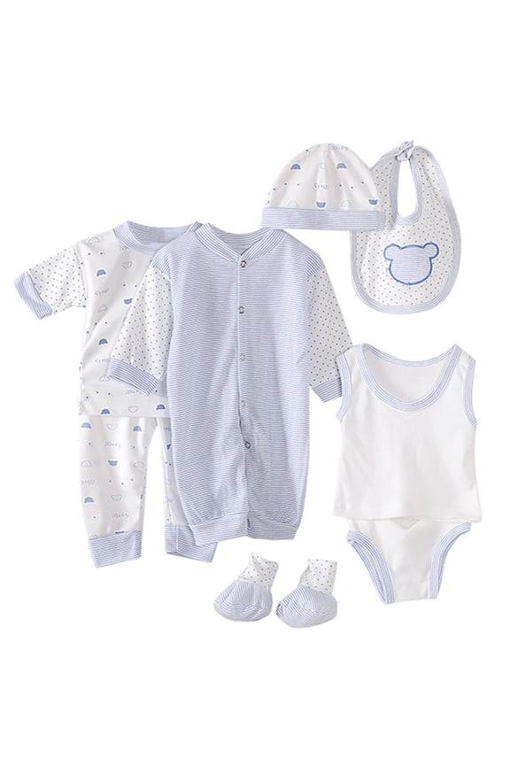 8Pcs Unisex Baby Cotton Layette Outfit Set Layette Gift Set Baby Cotton Clothes Suit for to 3 Months (Light blue, One Size)