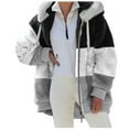 thumbnail image 1 of Xudanell Autumn Winter Outwear Women Fleece Hooded Coats Warm Female Zip-up Plush Jackets (Black,5XL), 1 of 5