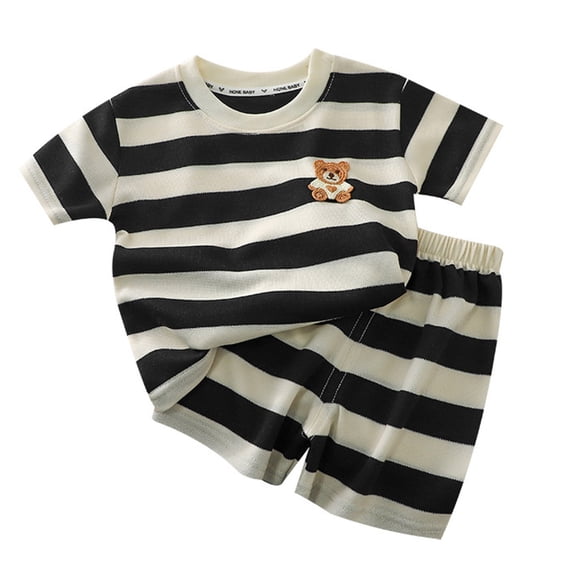 Xudanell Baby Boy Clothes 0-3 Months Black and White Checkered Teddy Bear Top Shorts Baby Boy Summer Clothes Black 6-12 Months