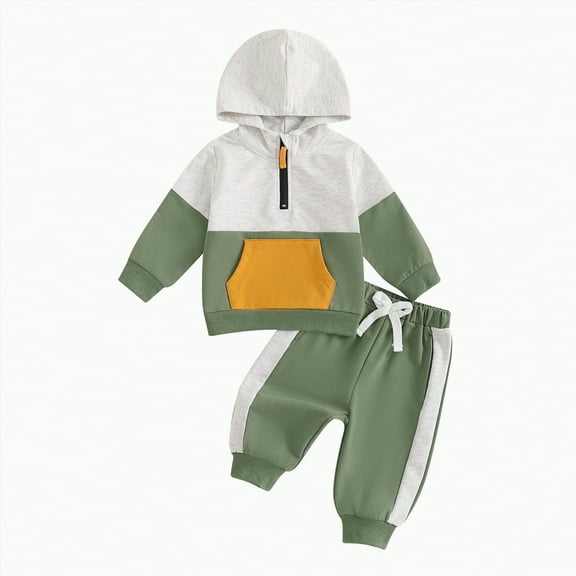 Xudanell Baby Boy Clothes 12-18 Months Baby Boy Outfit Half Zip Hooded Sweatshirt Long Pants Infant First Birthday Outfits