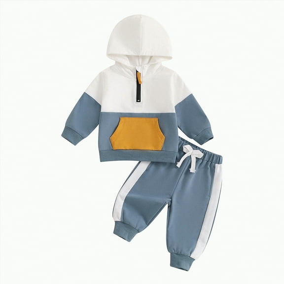 Xudanell Baby Boy Clothes 12-18 Months Baby Boy Outfit Half Zip Hooded Sweatshirt Long Pants Infant First Birthday Outfits