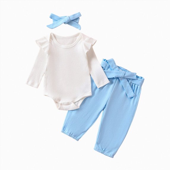 Xudanell Baby Boy Clothes 3 6 12 18 Months Ribbed Knitted Long Sleeve Romper and Pants Sets Newborn Fall Splicing Color Outfits(Sky Blue, 3-6 Months)